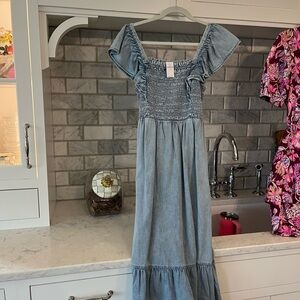 GAP Light Blue Ruffle Denim Dress